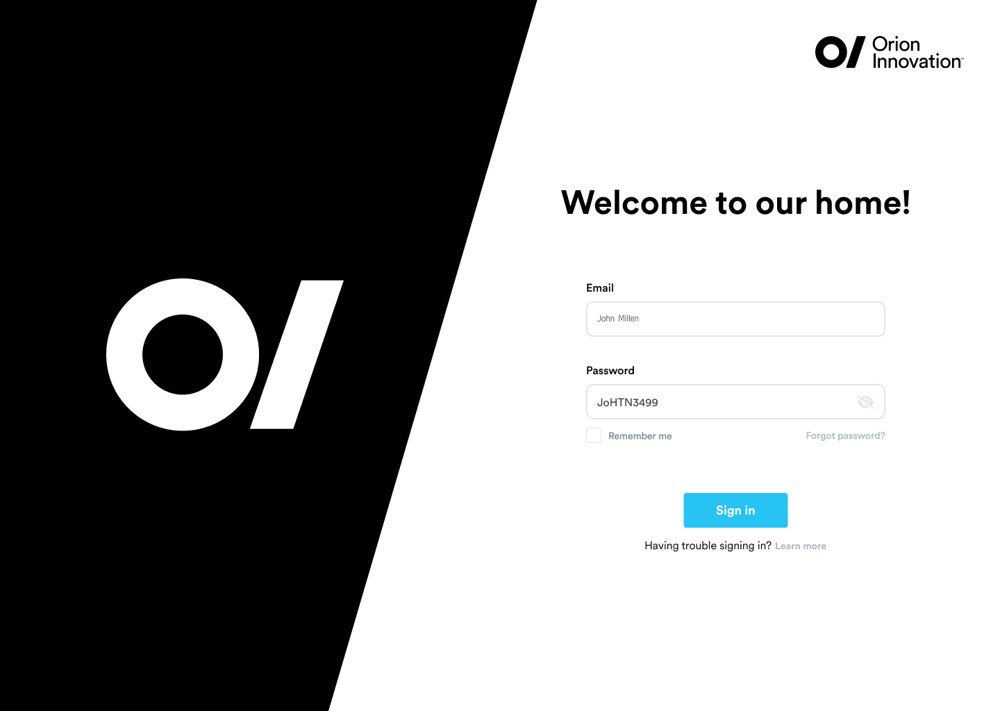 Orion Innovation Sign in form